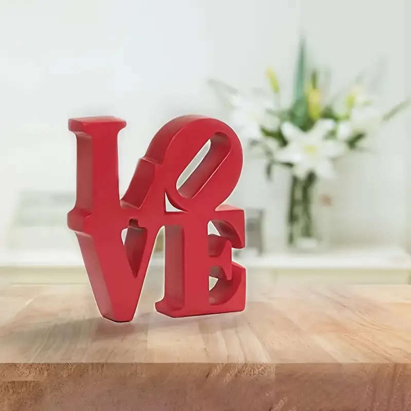 1pc Rustic Wooden LOVE Sign Red 3D Tabletop Decor with Rose Accents Festive Valentine'S Day Saint Ni