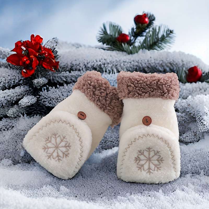 1 Pair White Warm Gloves