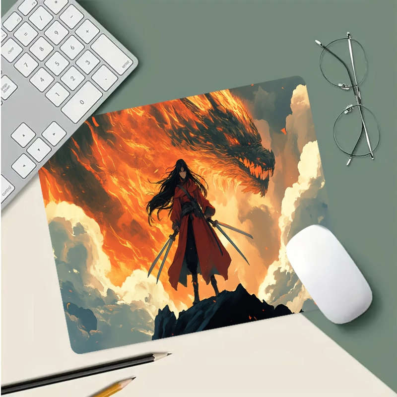 1pc 21x26cm Dragon Rider in Red Armor Mouse Pad Durable Non-Slip Washable Rubber Desk Mat