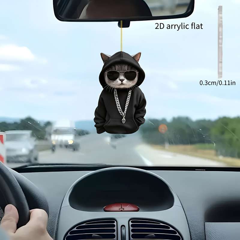 1pc 2D Flat  A Cute  Cartoon Black Cat Acrylic Pendant Perfect As a Gift Suitable for Rearview