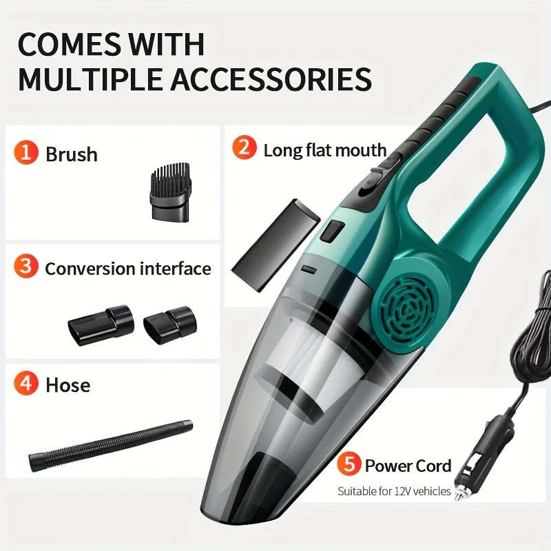 1pc Handheld Car Vacuum Cleaner 12V Strong Suction Power Portable Interior Dust Remover with Crevice