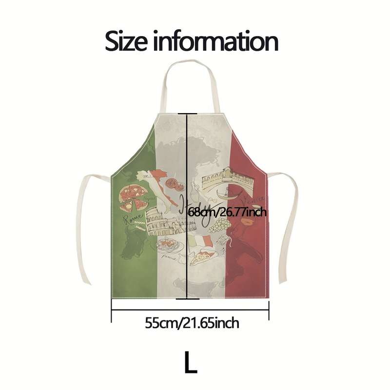 1pc Italian-Themed Pizza Kitchen Apron Creative Fun Printed Home Cleaning Apron Easy-Clean Co