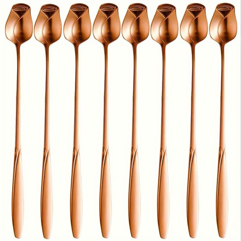 8pcs High-Quality Stainless Steel Rose Flower Spoon Fashionable Design 6.77-inch Long Handle