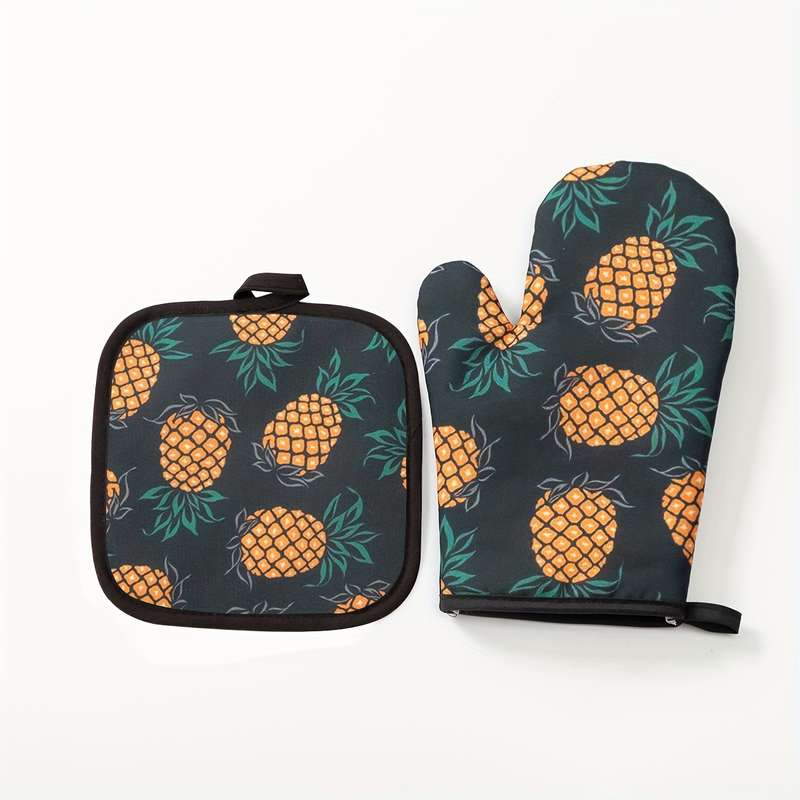 2pcs Daily Kitchen Baking Cooking Anti-Scalding Gloves Heatproof Pads Pot Mat Set Floral Pattern