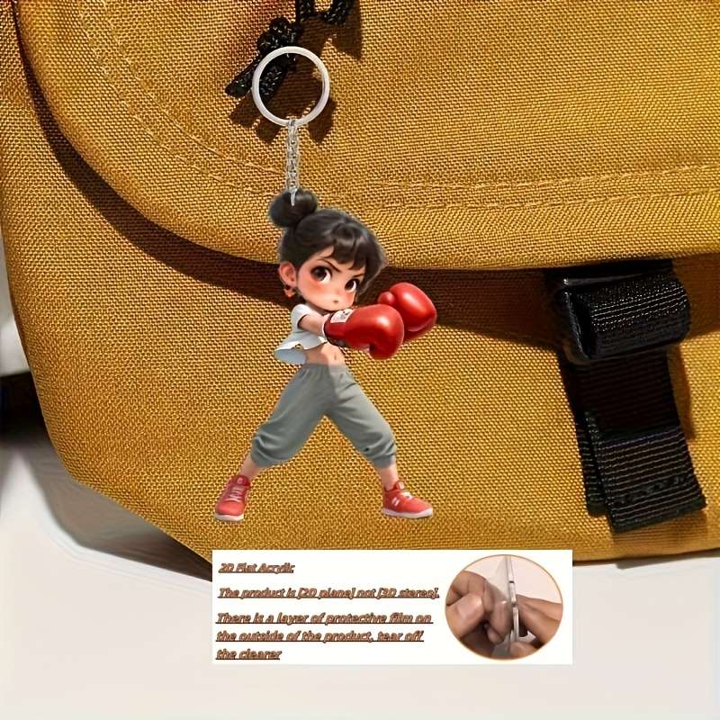 1pc 2D Flat   New Acrylic Keychain New Acrylic Female Boxing Pattern Theme Keychain Small and