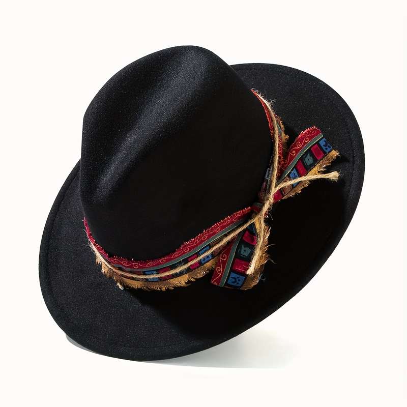 1pc Chic Women's Jazz Fedora with Plaid Ribbon Bow Cotton Blend Sun Protection Elastic Fit for