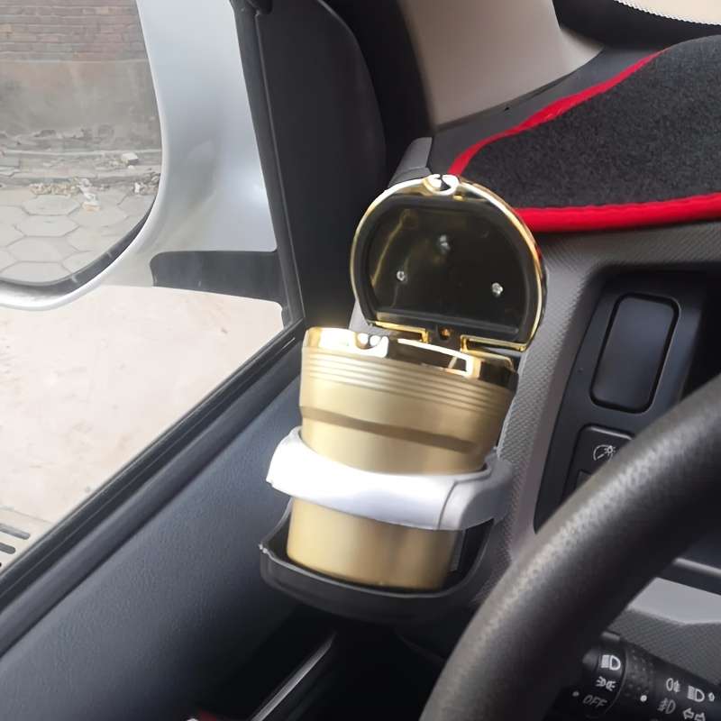 1pc Multifunctional Car Ashtray with Lid Metal + ABS Plastic Can Automatically Pop Open to Sea