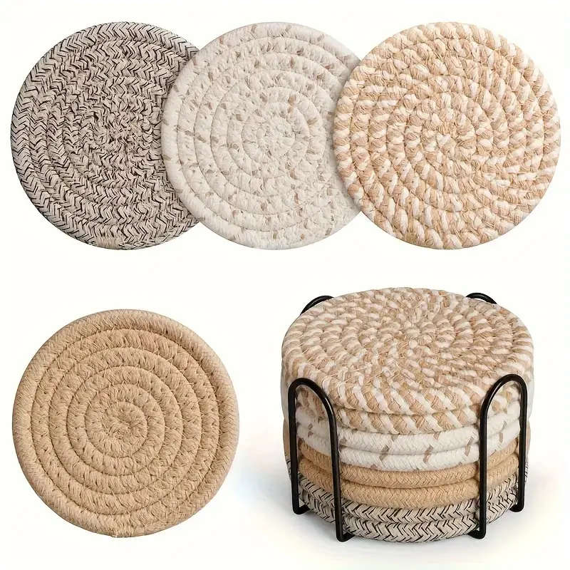 8pcs Chic Woven Placemat Set Heat-Resistant Anti-Scald Coasters for Pots Plates Light