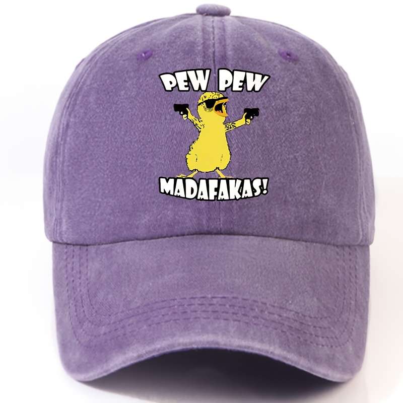 1pc EOXF Adjustable Washed Baseball Cap Breathable Casual Hat with PEW PEW MADAFAKAS Print Fash