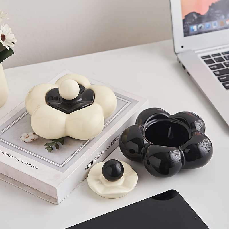 1pc Modern Geometric Ceramic Ashtray with Lid C Decorative Jewelry Storage for Bedroom Living Roo