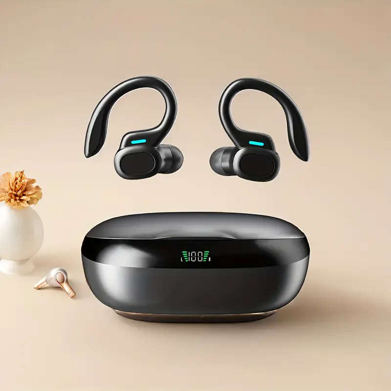 1 Pair Wireless Sports Earbuds with Mic Stereo Sound Comfortable Ear Hook Design USB Type-C Charging