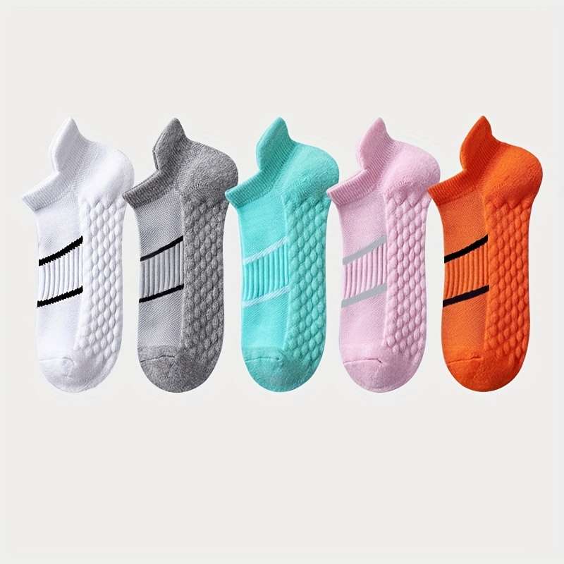 5 Pairs White And Gray And Pink And Mint Green And Orange High Elastic Socks