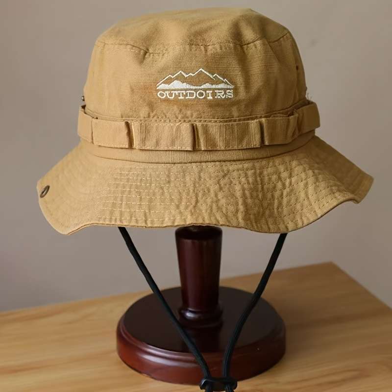 1pc Breathable Outdoor Adventure Bucket Hat with Drawstring Sun Protection for Hiking Fishing