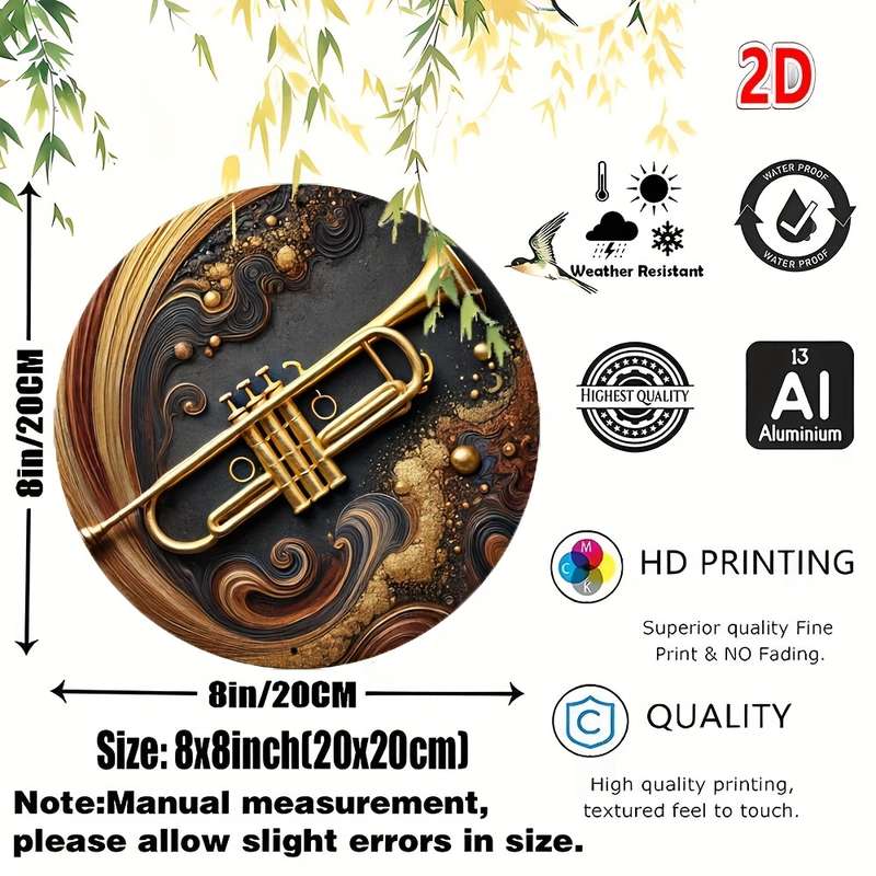 1pc Jazz Club-Inspired Aluminum Trumpet Wall Art Versatile Indoor Outdoor Decor for Home Garden
