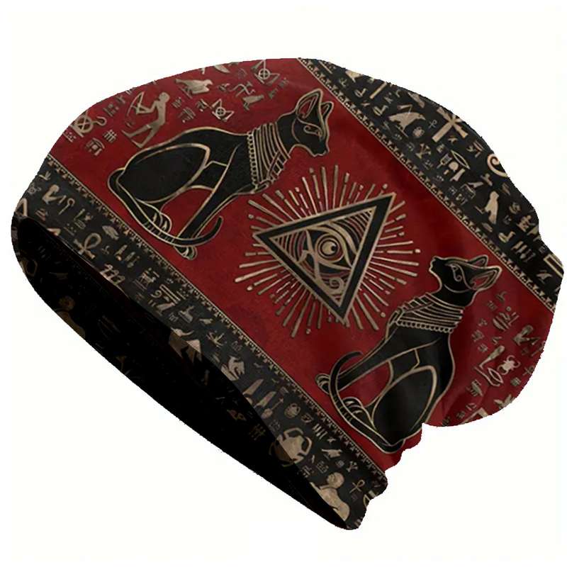 1pc Egyptian Thin Hat Hip Hop Hat Men's Warm Ancient Egyptian brimless beanie Retro floral prin
