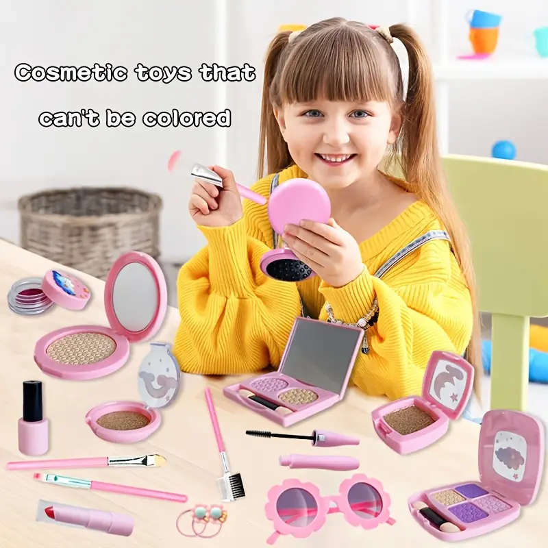 22pcs Play Makeup Set With Simulated Lipstick Powder Eye Shadow Nail Polish Blush And Other Toy Mode