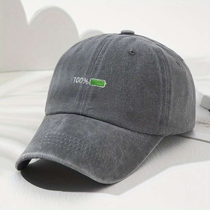 1pc Vintage-Style 100% Battery Embroidered Baseball Cap Adjustable Lightweight Polyester Dad Hat