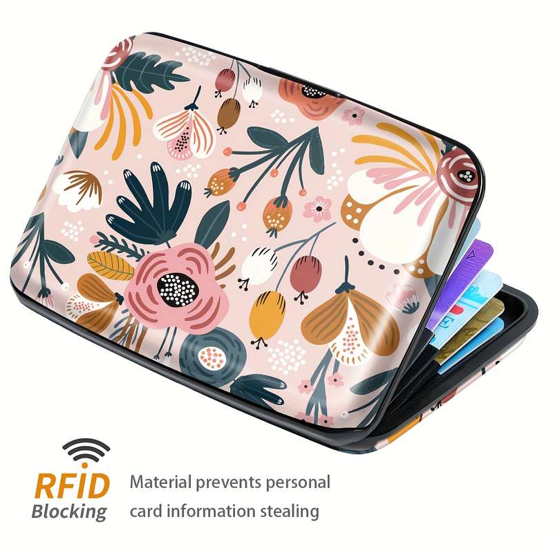1pc Tropical Floral Hard Shell Credit Card Wallet C Compact RFID Blocking Design with 18 Card Slots