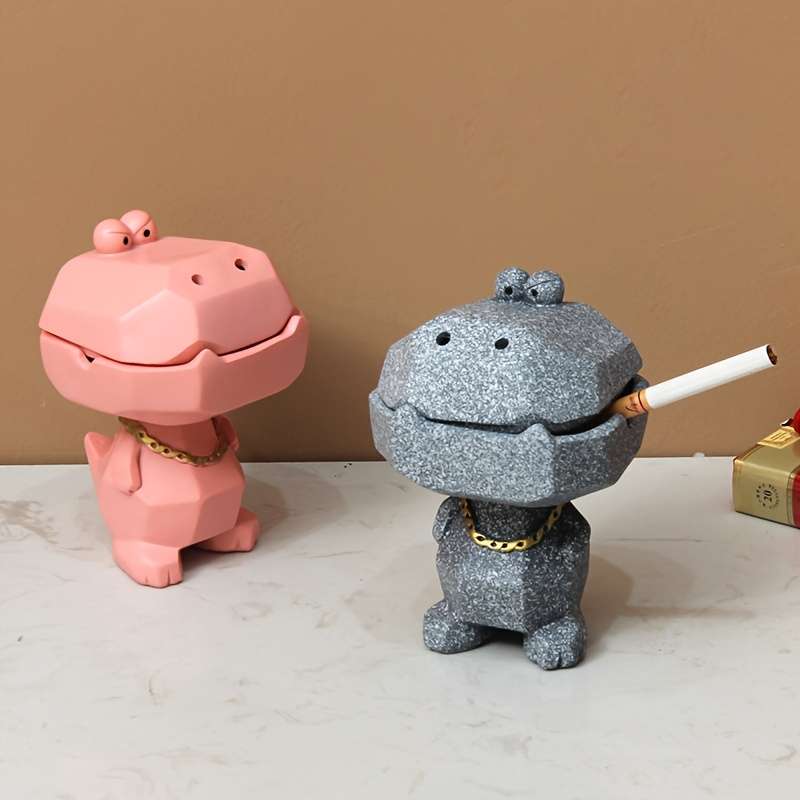 1pc Cute Hippo Resin Ashtray with Lid Pink Gray Blue Glittery Designs Fun Home Office D