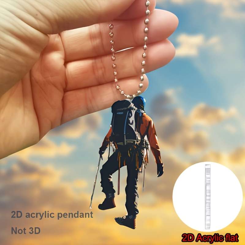 1pc 2D Flat   Acrylic Mountain Hiker Pendant Versatile Car Mirror Backpack Keychain Decor