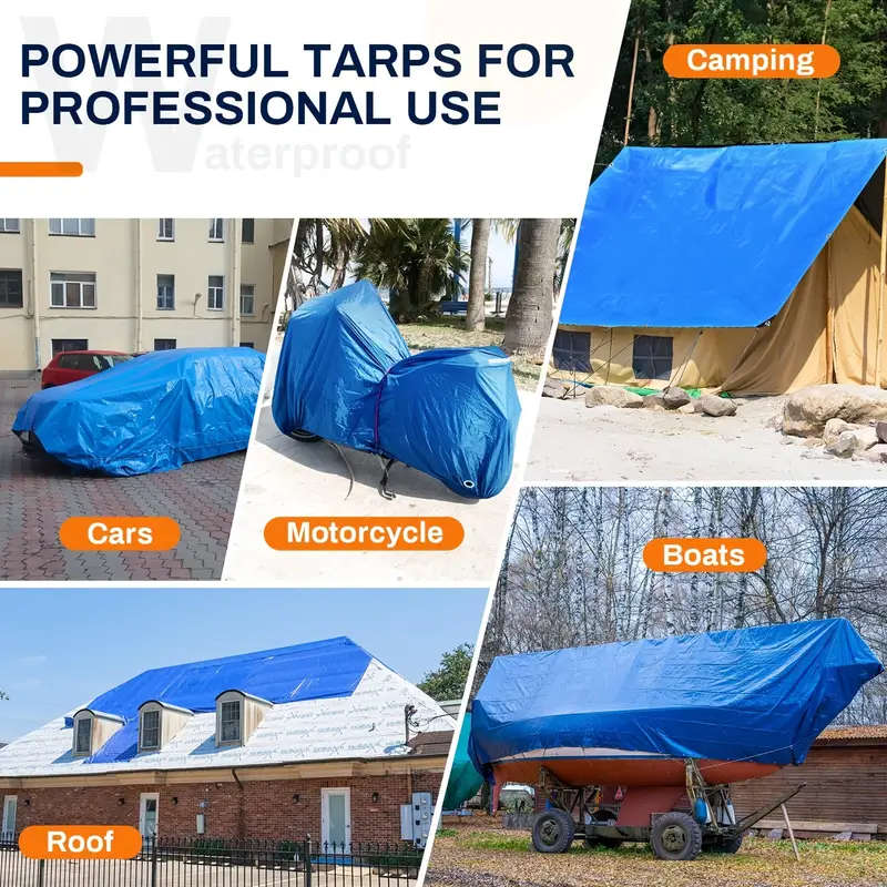 1pc 14 Mil Heavy Duty Tarpaulin 2x2m Waterproof UV Resistant PE Material with Reinforced Grommets