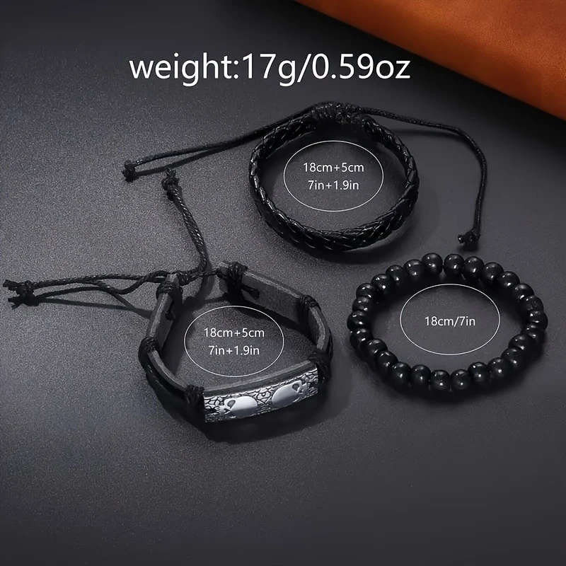 4pcs New Men'S Personalized Skull Pattern Black Quartz Watch Stylish Bracelet Set a Father'S Day Gif