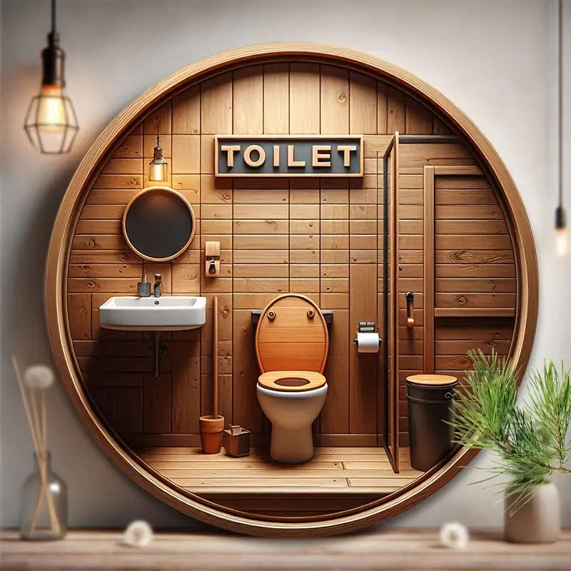 1pc Round Wooden TOILET Sign 20.07cm x 20.07cm Polka Dot Pattern Dark Brown General Fit Floor Mount