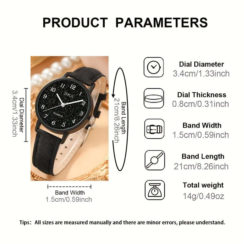 6pcs set Women's Fashion Casual Trendy Quartz Watch and Bracelet Necklace Ring Earrings Jewelry Set