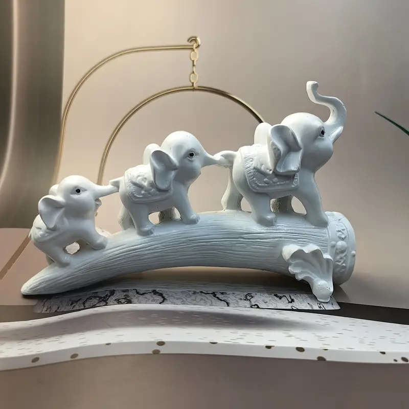 1pc Resin Elephant Family Figurine Set Decorative White Elephant Statues for Home Decor Indoor Use C
