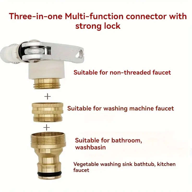1pc Universal Copper Three-in-One Water Pipe Quick Connect Fittings Faucet Universal Connector Set W