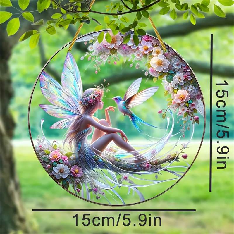 1pc 2D Flat  Glam Acrylic Fairy And Hummingbird Hanging Ornament Waterproof Scratch Resistant N