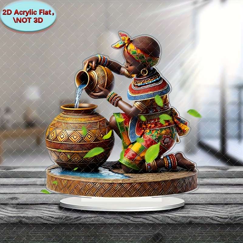 1pc 2D Flat     African Youngsters's water collection acrylic decoration with ba