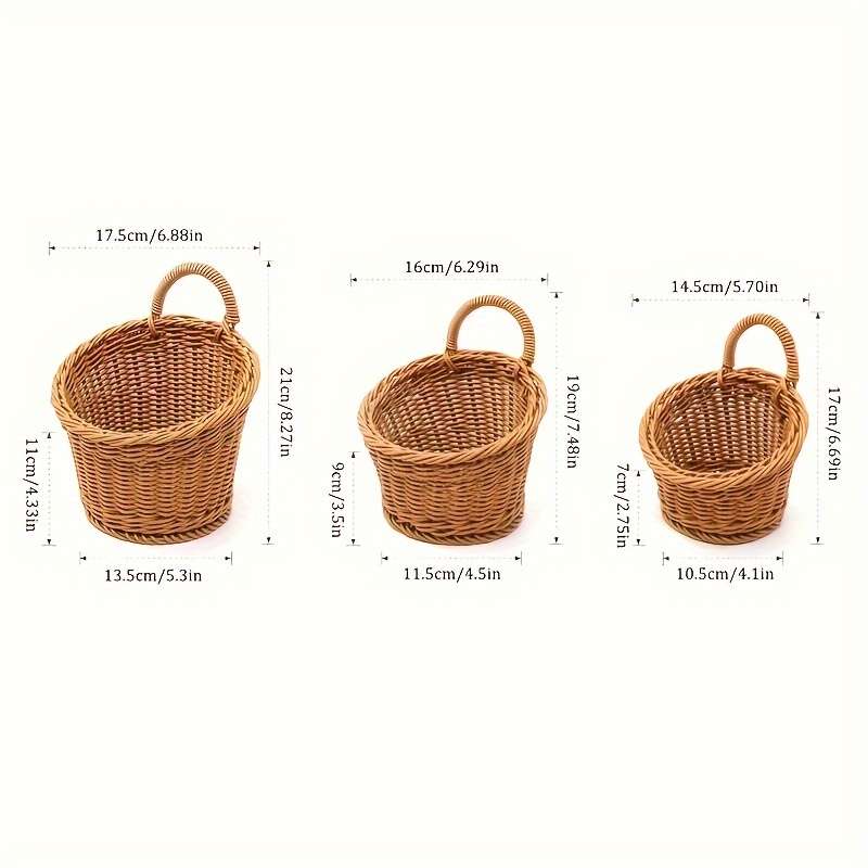 3pcs set (L+M+S) Imitation Rattan Wall Storage Basket Woven Hanging Baskets Kitchen Ginger Ga