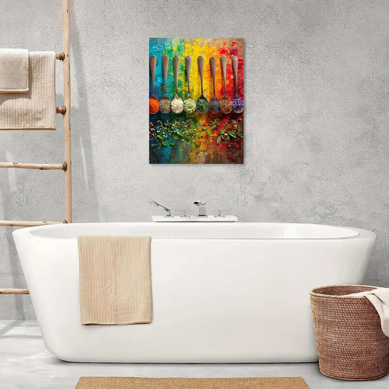 1pc Chic Seasoning Kitchen Canvas Art Wooden Framed Wall Decor for Living Room Bedroom Office Perfec