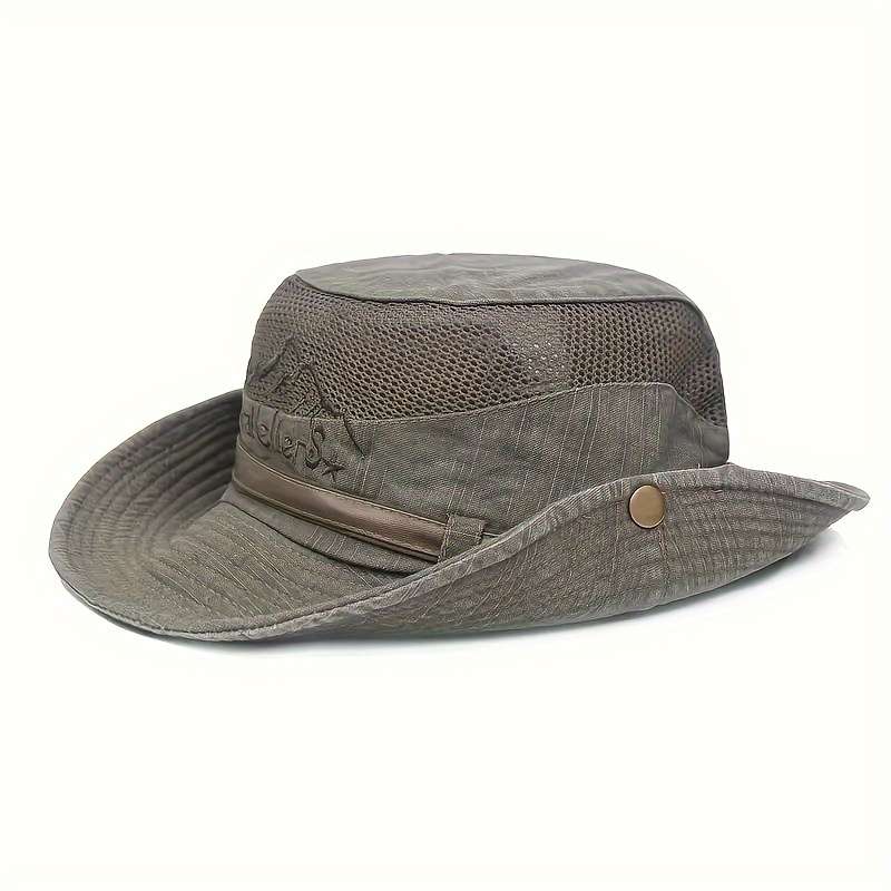 1pc Breathable Cotton Mesh Sun Hat All-Season Outdoor Fisherman Cap with Drawstring Closure UV Pr