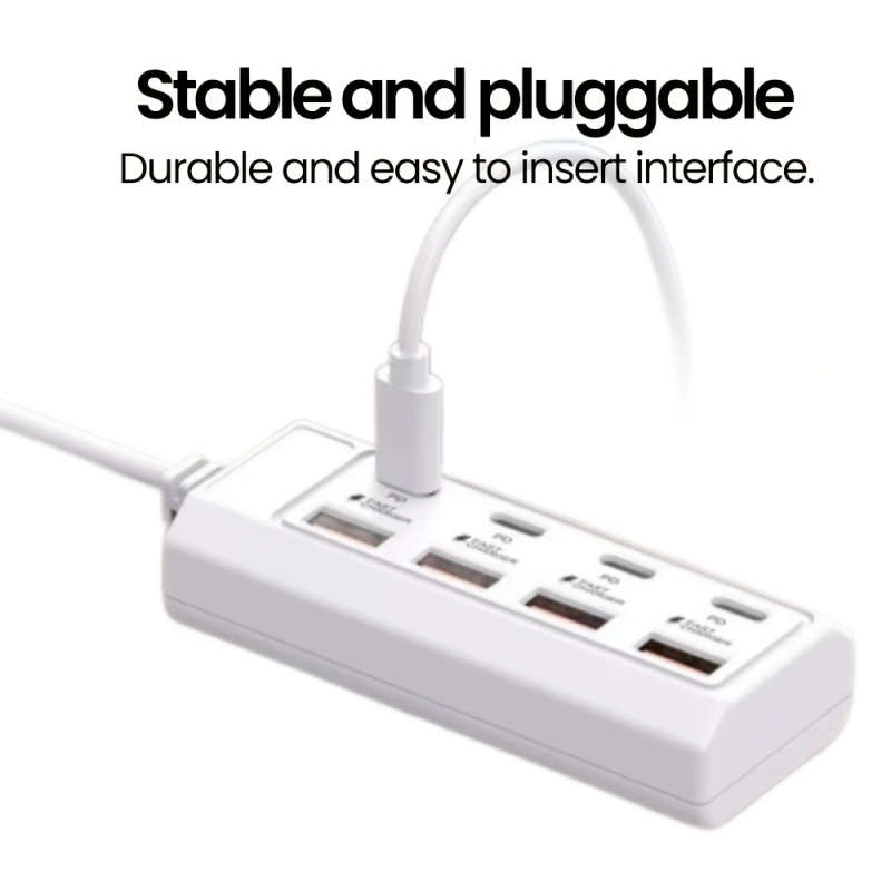 1pc 8ports USB Adapter 4USB+4PD 25W Hub Fastcharging Multi-Interface Fast Charging Wide Compatibilit
