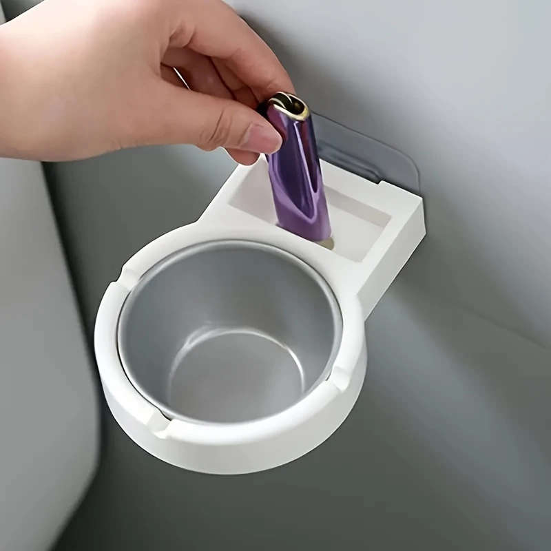 1pc Wall-Mounted No-Drill Bathroom Ashtray Contemporary Circular Plastic Design Space-Saving
