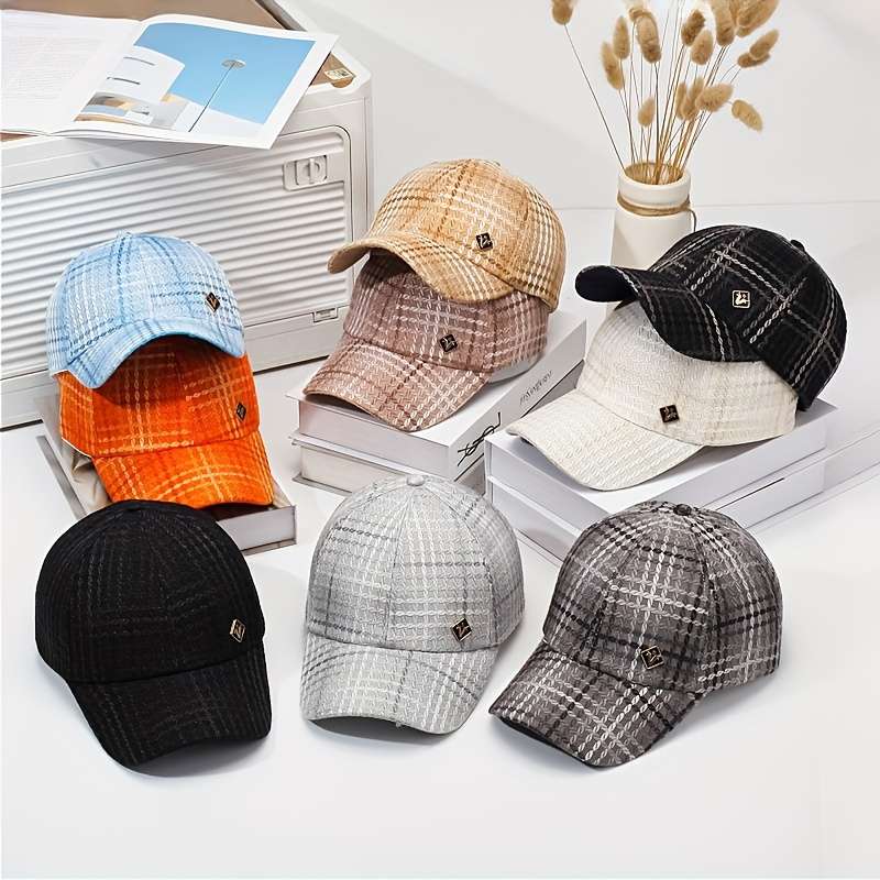 1pc Outdoor Adventures) Women's Vintage Plaid Baseball Cap Stylish Cotton Blend Sun Protection