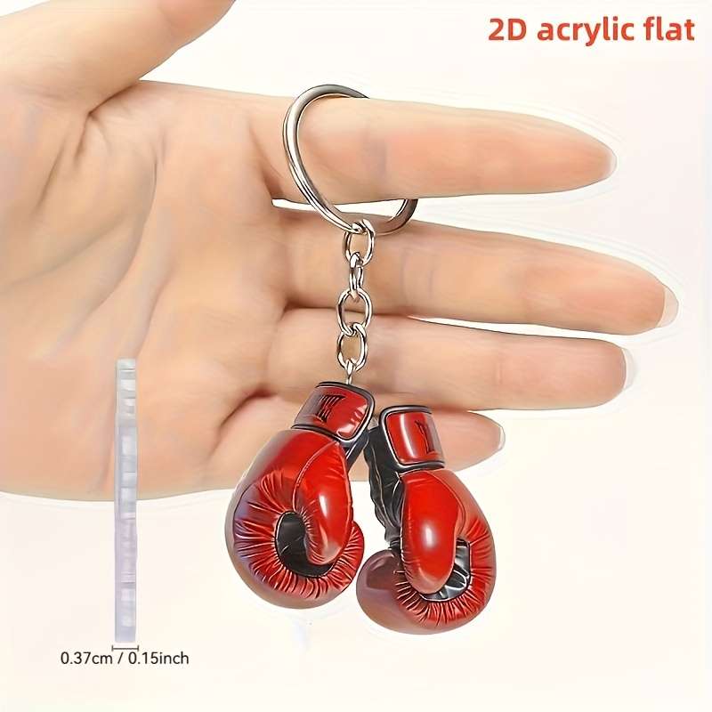 1pc 2D Flat  Charming Acrylic Boxing Glove Keychain Sporty Style Non-3D Design Ideal for Backpa