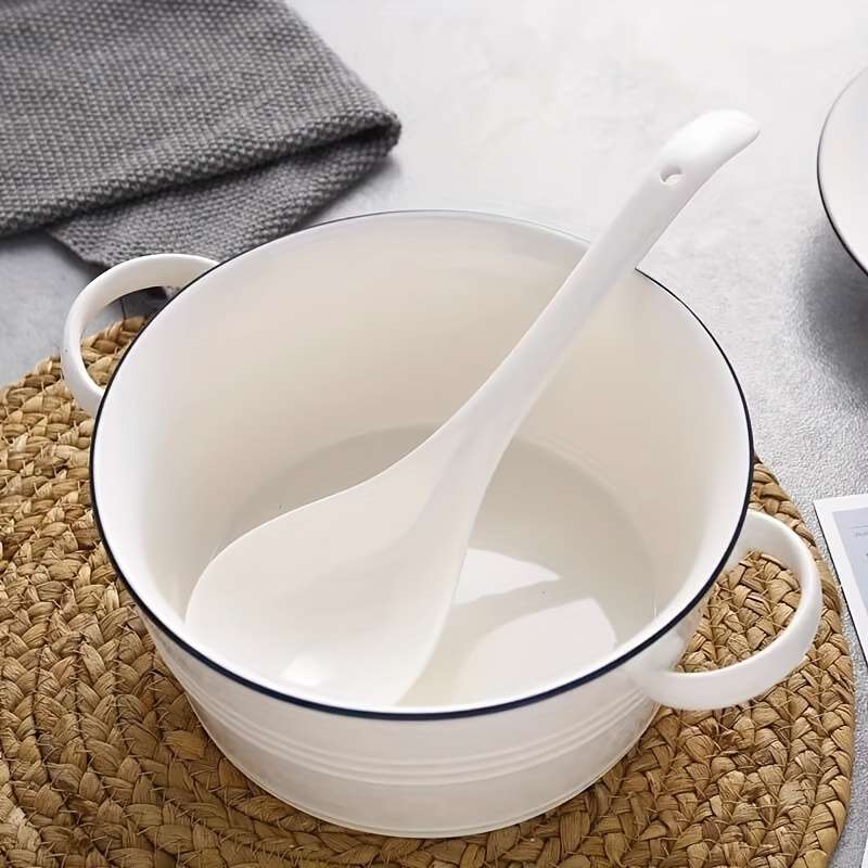 2pcs Ceramic Soup Spoons with Long Handle Large Capacity Ergonomic Design for Kitchen Dinin