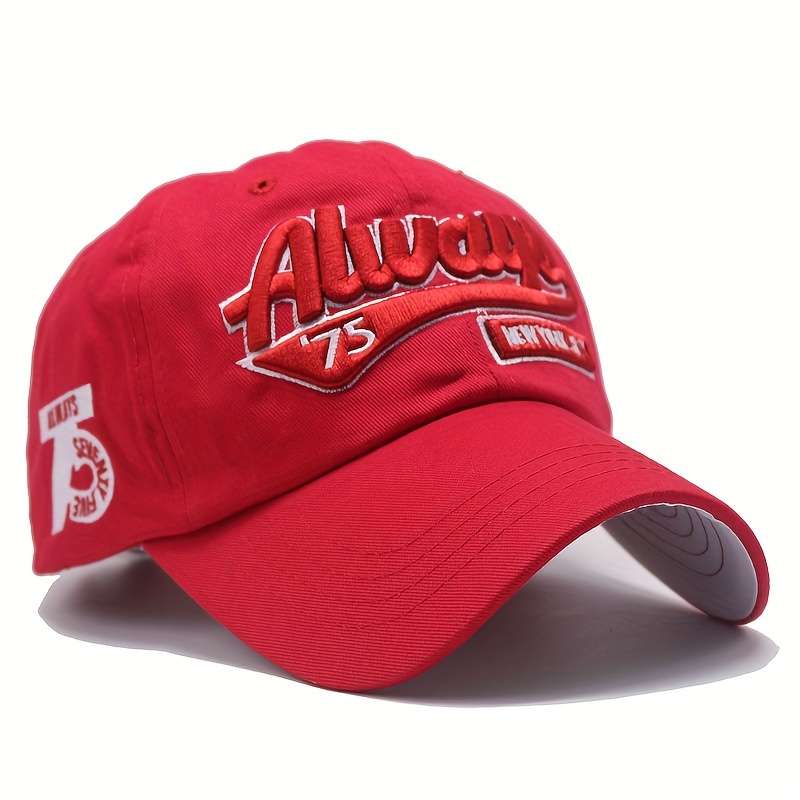 1pc Vintage Washed Cotton Baseball Cap with Embroidered Letters "ALWAYS 75 NEW YORK" Adjustab