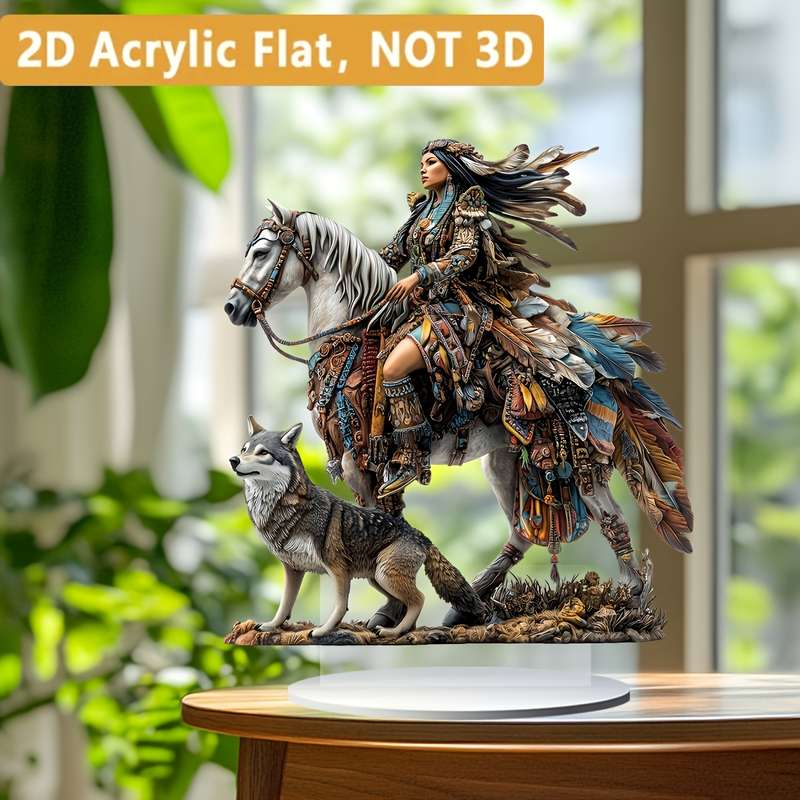 1pc 2D Flat   Acrylic Flat  Acrylic Flat Bohemian Style Crystal Native American Horseback R