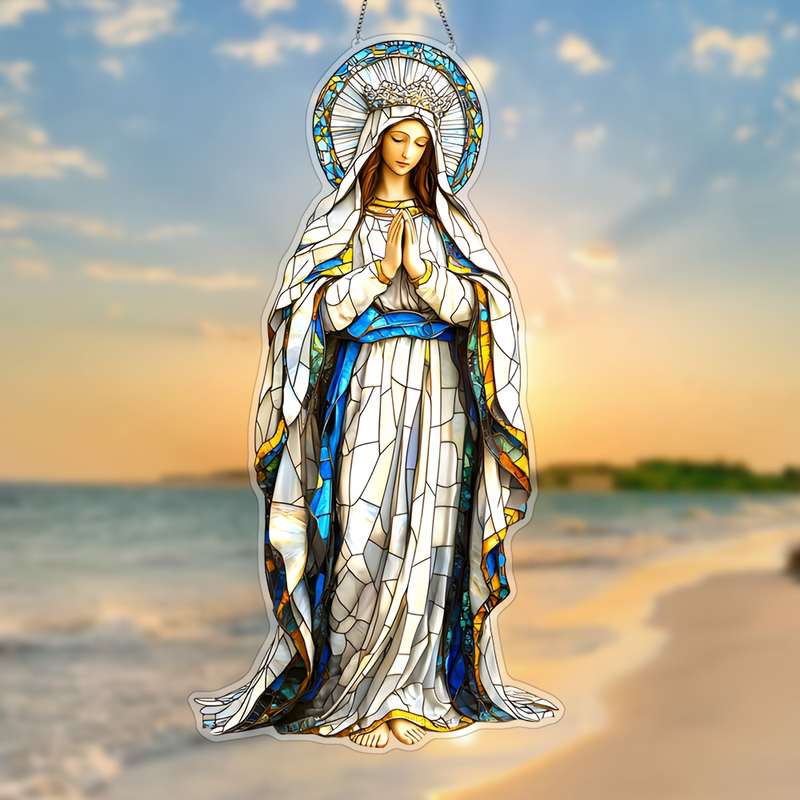 1pc 2D Flat  Virgin Mary SunCatchers  Acrylic Colored 22.86 cmX 18.8cm for Birthday Garden