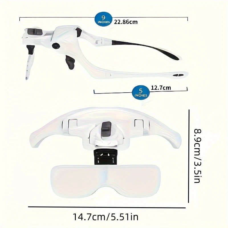1pc Head Magnifier Hands-Free LED Magnifying Glass High Definition 5 Interchangeable Zoom Levels 1.0