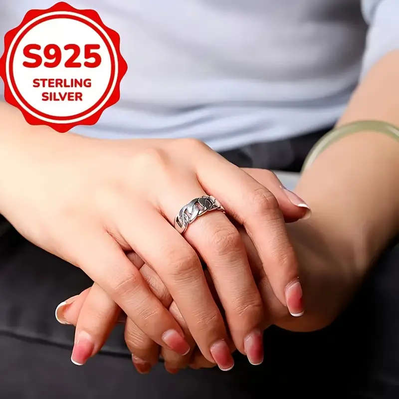 Adjustable 925 Sterling Silver Plated Ring - Classic Design for Men and Women