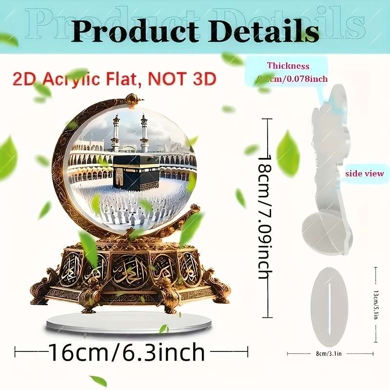 1pc 2D Flat   Golden Circular Acrylic Desktop Ornament Waterproof Scratch-Resistant Traditi