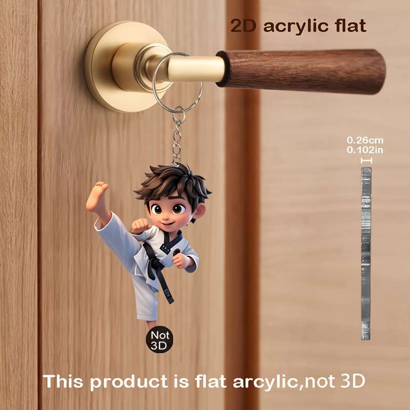 1pc 2D Flat   Taekwondo Martial Arts Cartoon Acrylic Keychain for Men  Design Perfect