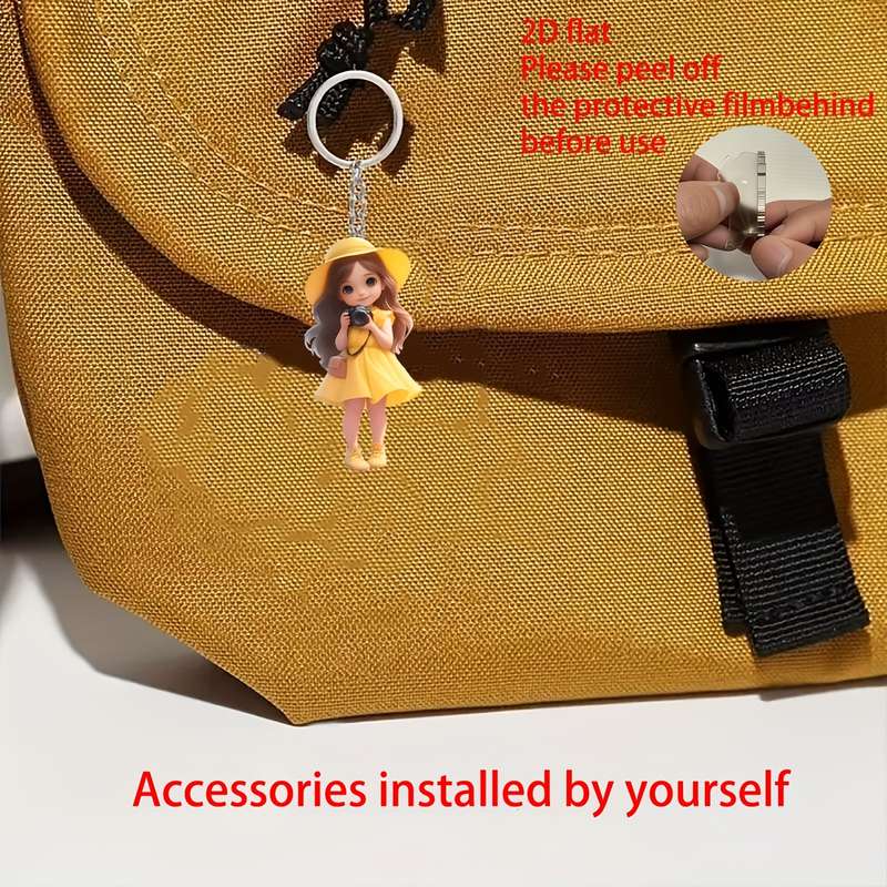 1pc 2D Flat   Acrylic Photography Girl Keychain Car Mirror Charm Elegant Mothers Day E