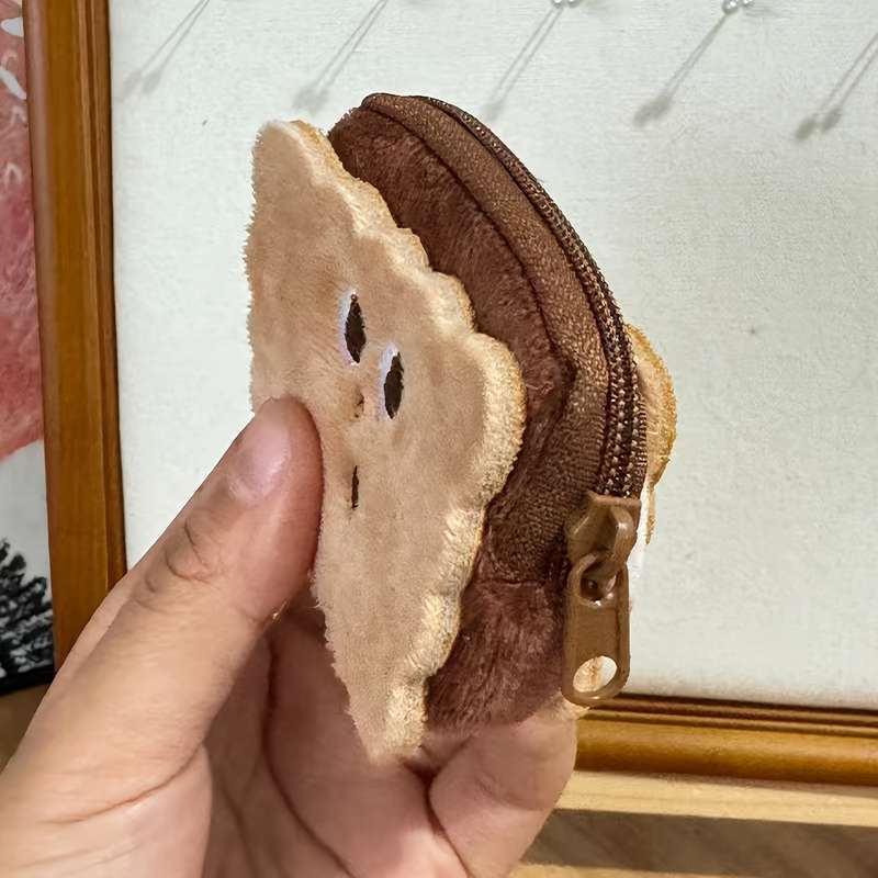 1pc Adorable Cookie-Shaped Faux Fur Pouch Mini Wallet with Keychain Perfect for Storing Coins L