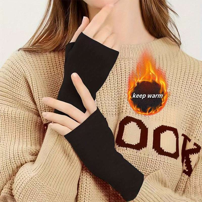 1 Pair Black One Size Warm Gloves